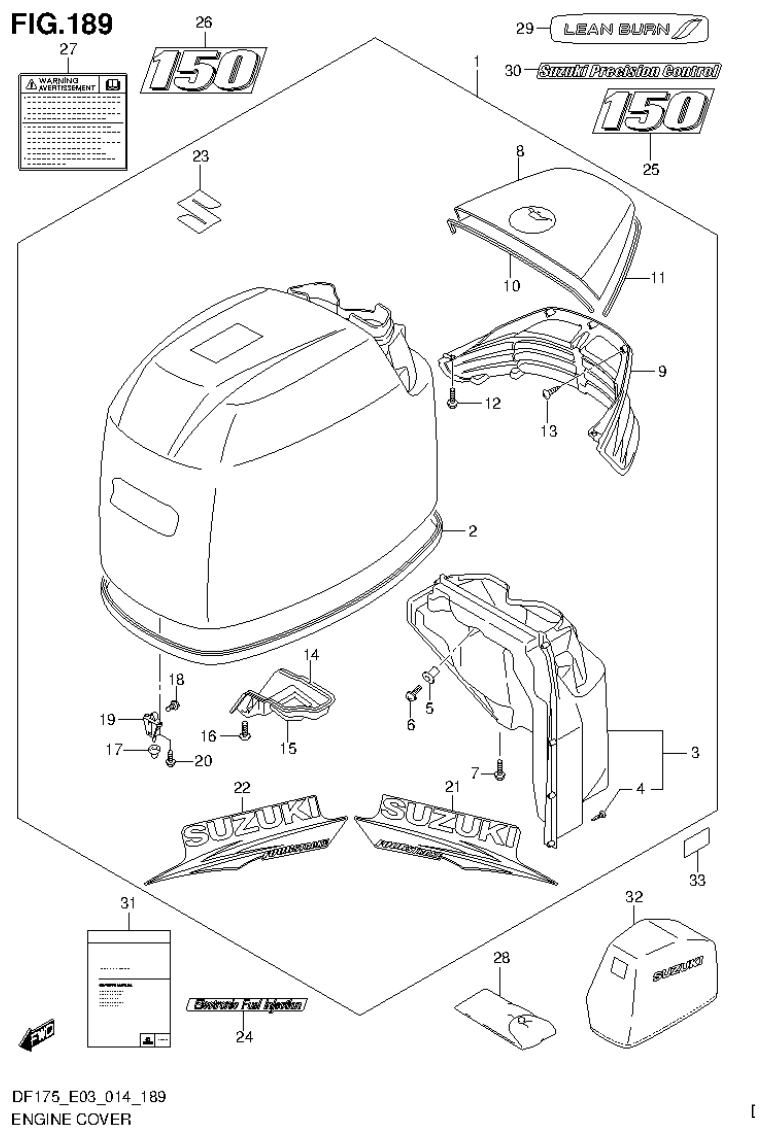 Suzuki DF175ZG ENGINE COVER (FOR Y5S) (DF150TG E03) parts diagram